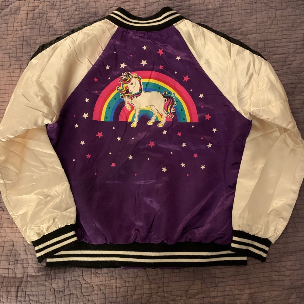 365 Kids Garanimals Unicorn Purple White Silky Bomber Jackey size 7